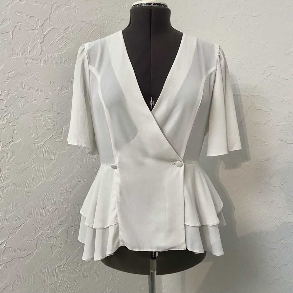 ASOS Wrap White Button Peplum Blouse